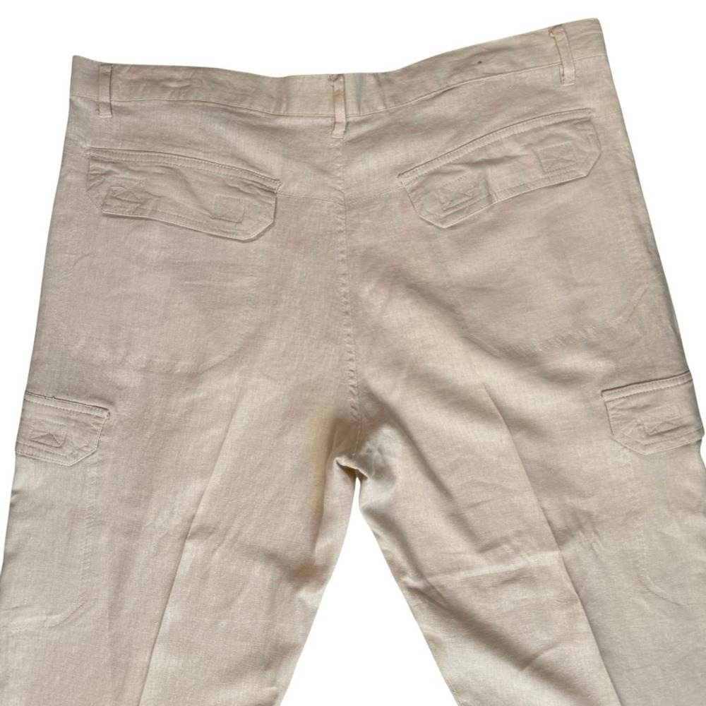 Mens Linen Cargo Slacks Pants 40x30 Cream Beach Vacation Resortwear Quiet Luxury - Picture 9 of 14
